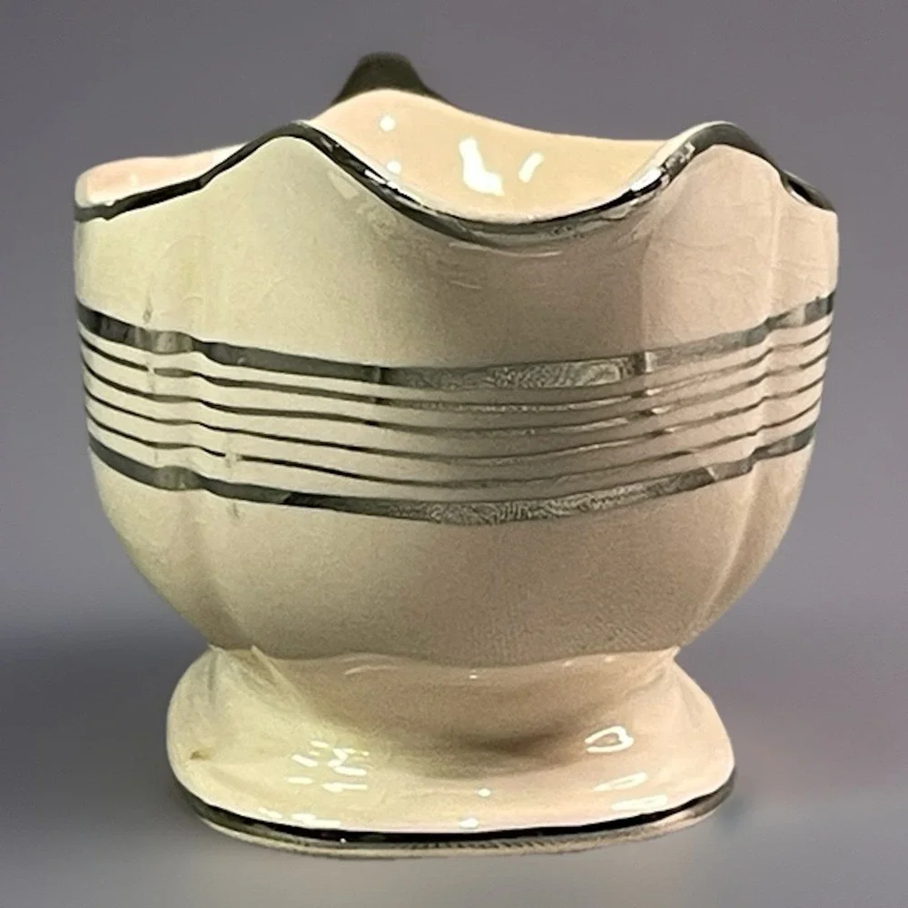 Limoges Peach Blo Ritz Platinum Gravy Boat Seabring Ohio Platinum Etching Trim